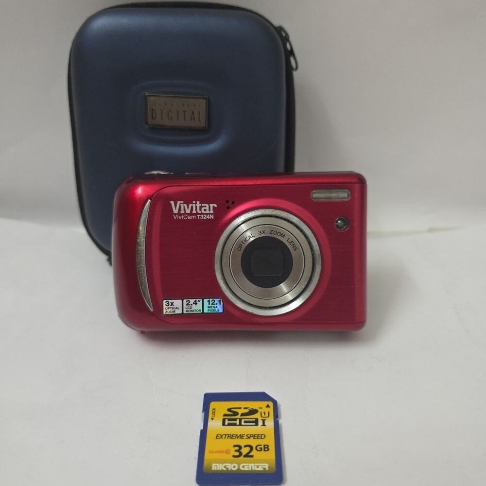 Vivitar ViviCam T324N Red Digital Camera 12.1MP 3x Optical Zoom Case SD Card